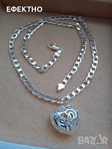 Нов, масивен дамски ланец с висулка-масивно сърце. В луксозна, подаръчна кутия.