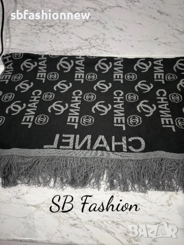 Chanel плътен шал сиво/черен, снимка 3 - Шалове - 52820786