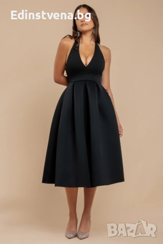 Дамска eлегантна рокля с контрастен дизайн и панделка, снимка 6 - Рокли - 52392144