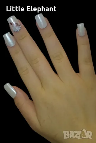 Hamdmade press on нокти с белестяща пудра(chrome) и гел лак/нови, снимка 1