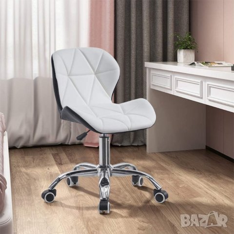 Мобилен стол за бюро/офис стол с дамаска от PU кожа C-KFC003WHBL-S, снимка 6 - Столове - 38951273