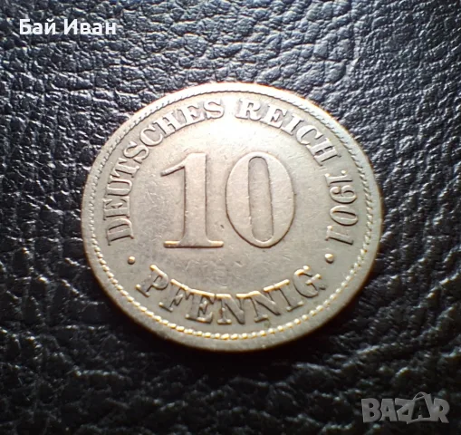 Стара монета 10 пфенига 1901 г. буква А - Германия -125 годишна,рядка !