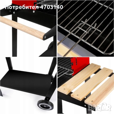 Градинско барбекю на колела, емайлирана стомана, 4 степени + Подарък 3 прибора, снимка 5 - Барбекюта - 53329688