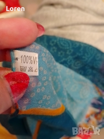 Шал с тюркоазени цветове с цветя, снимка 15 - Шалове - 48651284