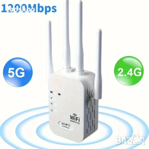 НОВ WiFi екстендер разширител двулентов 1200mbps, 100 квадратни метра обхват, 4 антени, снимка 3 - Мрежови адаптери - 50525181