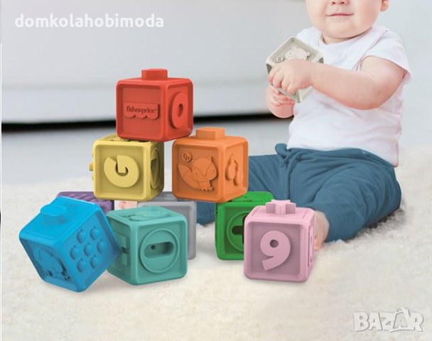 Бебешка играчка 10 Меки цветни тухли - Fisher Price, 25х5,5х18,5см, снимка 3 - Образователни игри - 41814117