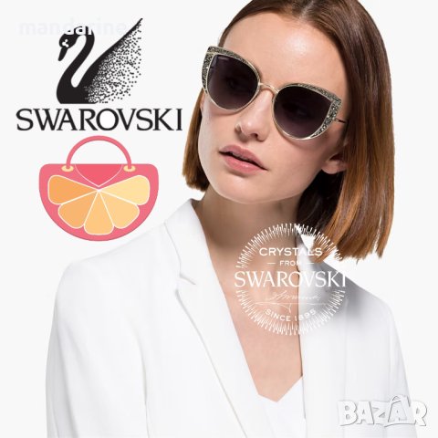 SWAROVSKI 🍊 Дамски слънчеви очила CAT EYE GOLD "BLACK CRYSTALS" нови с кутия
