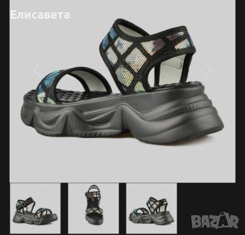 Дамски сандали на платформа ,сребристи и черни блестящи , снимка 3 - Сандали - 41760845