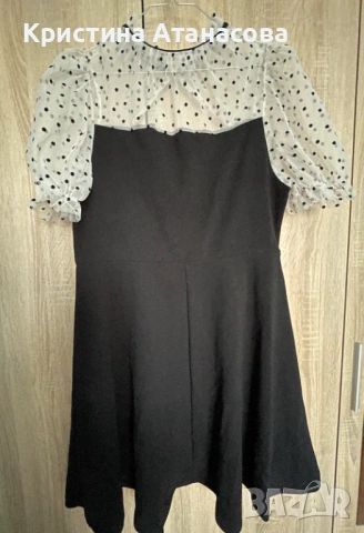 УНИКАЛНА КРАСОТА – Елегантна рокля с тюл на точки, снимка 4 - Рокли - 53728358