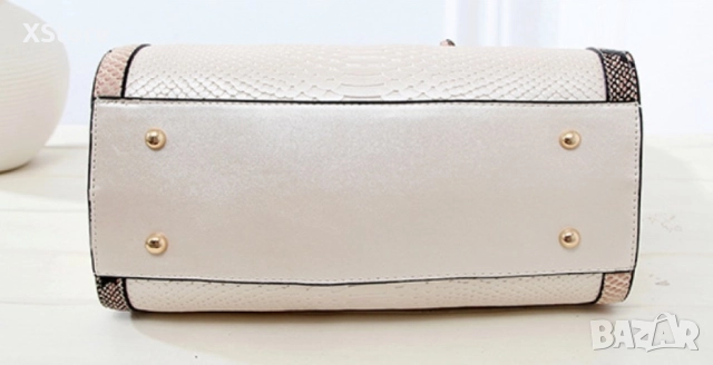 Дамска чанта с декорация от бяла змийска кожа, снимка 17 - Чанти - 52585297