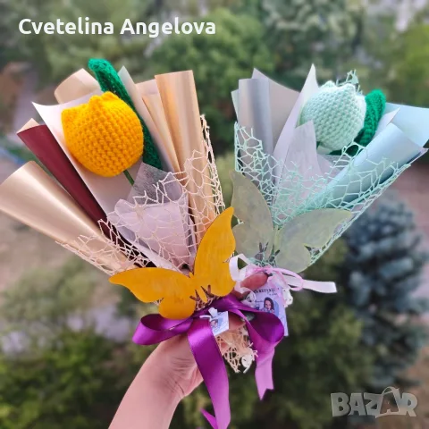 Вечни букети от плетени лалета , снимка 5 - Изкуствени цветя - 55871513