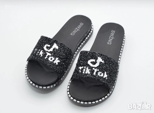 Блестящи дамски плажни чехли с кристали за летни ТикТок моменти на брега и пясъка