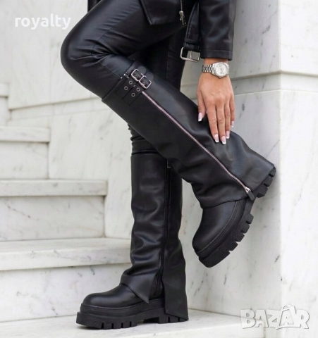 Ботуши на Платформа - Черна Кожа, снимка 2 - Дамски ботуши - 52825157