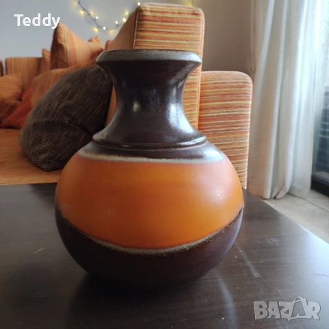 Винтидж остъклена керамична ваза от Bay Keramik, Германия, снимка 3 - Антикварни и старинни предмети - 52318260
