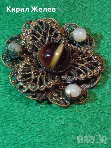 СТАРИННА БРОНЗОВА ФИЛИГРАННА БРОШКА с ЯСПИС и ПЕРЛИЧКИ АРТ ДЕКО 1921, снимка 14 - Други - 30701223