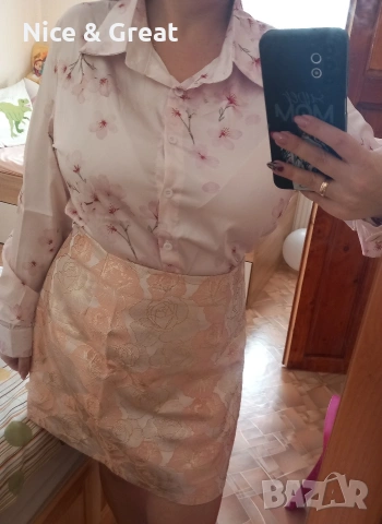 Сатенена риза на цветя, снимка 3 - Ризи - 53798389