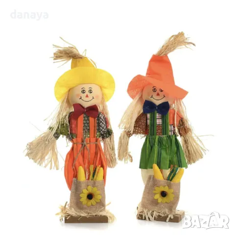 5786 Декоративна фигура Сламено човече с торбичка, 33 см, снимка 3 - Декорация за дома - 49419558