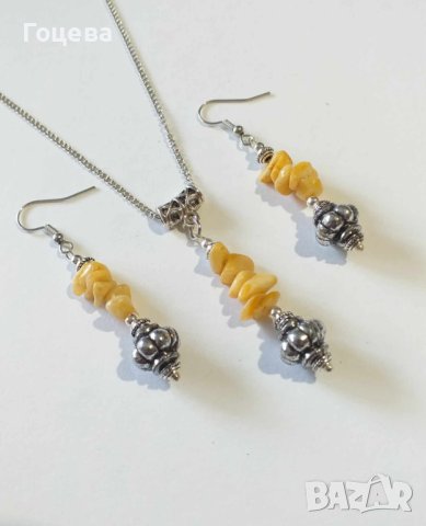 Новият ни Бохо Шик комплект обеци и колие със жълт кварц и орнаменти цвят сребро , снимка 5 - Бижутерийни комплекти - 41973182
