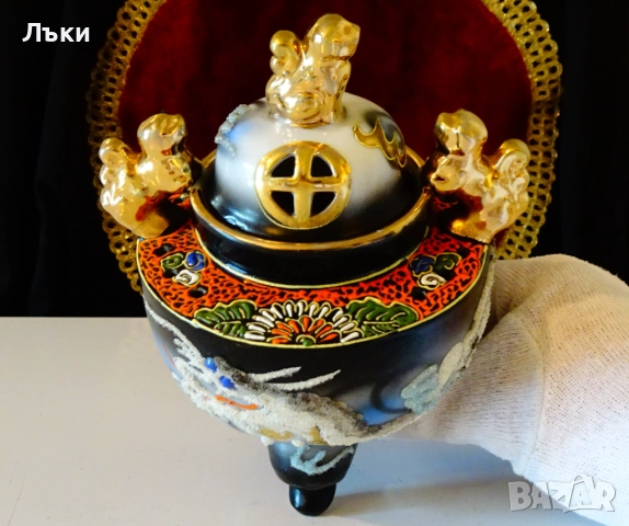 Кадило,тамянник японски порцелан Satsuma,дракон. , снимка 2 - Антикварни и старинни предмети - 51476637