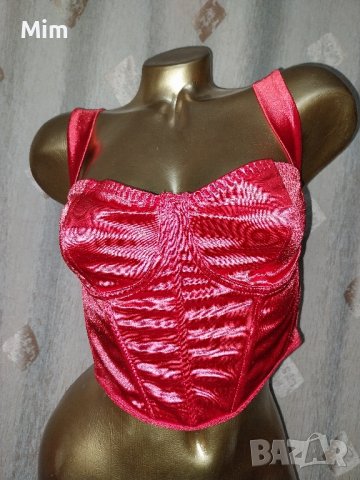 L Червен сатенен,еластичен , къс топ /бюстие/, снимка 4 - Корсети, бюстиета, топове - 42632980