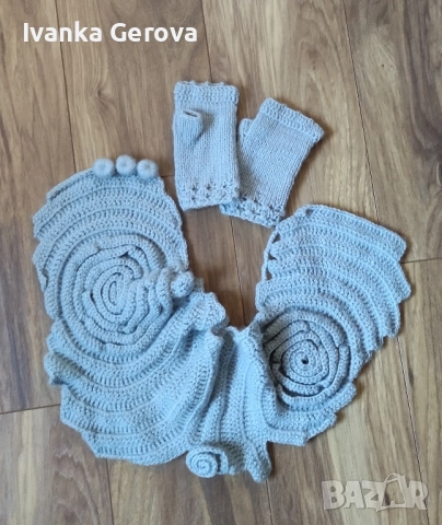 Дамски комплект от шал-яка и ръкавици без пръсти, снимка 4 - Шалове - 52132497