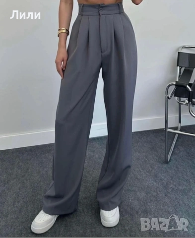 Дамски разкроен панталон в сив цвят