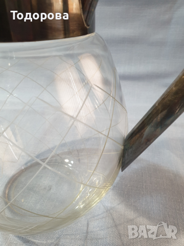 Голяма кристална кана с посребрен обков.Вместимост до ръб - 3 литра. без забележки., снимка 5 - Аксесоари за кухня - 44571141