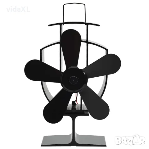 vidaXL Вентилатор за печка за топъл въздух, 5 перки, черен