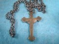 СТАРО БРОНЗОВО РАЗПЯТИЕ НАГРЪДНЕН ПРАВОСЛАВЕН КРЪСТ МАЙСТОРСКА РАБОТА със СТОМАНЕНО СИНДЖИРЧЕ 25549 , снимка 5