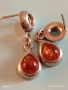 Висящи сребърни обеци с капковидна форма Балтийски кехлибар цвят коняк 38609, снимка 5