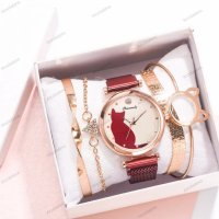 Моден дамски кварцов часовник в комплект с четири гривни, 7цвята - 023, снимка 16 - Дамски - 41702701
