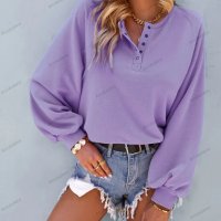 Свободна едноцветна дамска блуза с обло деколте, 2цвята - 023, снимка 11 - Блузи с дълъг ръкав и пуловери - 39476902