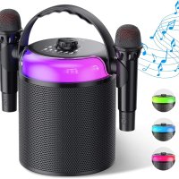 Караоке Bluetooth с LED светлина и 5 звукови ефекта, преносима караоке система с 2 безжични микрофон, снимка 1 - Караоке - 41892791