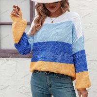 Дамски моден пуловер с цветни блокове, 3цвята - 023, снимка 17 - Блузи с дълъг ръкав и пуловери - 42305738