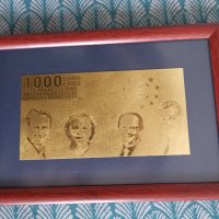 Златна банкнота 1000 ЕВРО в рамка, снимка 3 - Нумизматика и бонистика - 42674607