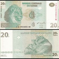 ❤️ ⭐ Конго ДР 2003 20 франка UNC нова ⭐ ❤️, снимка 1 - Нумизматика и бонистика - 44200503