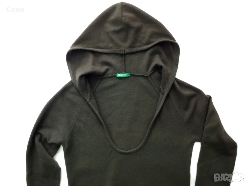 BENETTON фина вълна кафява с качулка, снимка 1