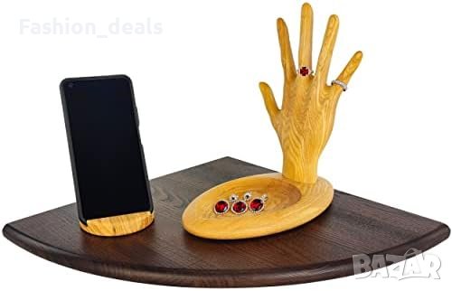 Нов ръчно изработен ъглов дървен рафт органайзер за съхранение хол 35см, снимка 1