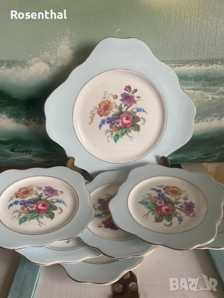 Стар английски десертен сервиз от костен порцелан, снимка 1