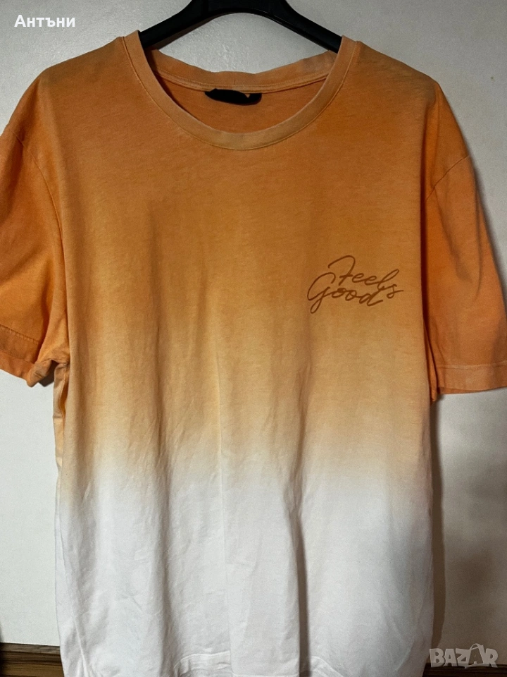 Бяло-оранжева тениска с къс ръкав, снимка 1