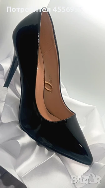 Елегантни черни лачени обувки на висок ток – номер 36, снимка 1