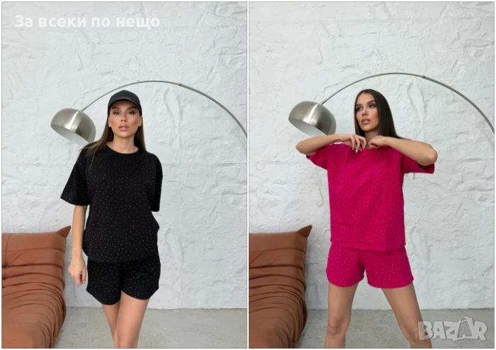 Дамски Летен Комплект Тениска И Къси Панталонки С Камъчета👚🩳Дамски Къс Екип - 2 Цвята Код LFS563, снимка 1