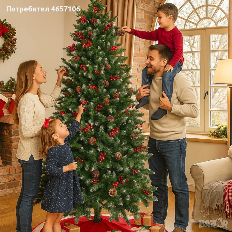 Изкуствена елха Luxury Diamond с червен глог и шишарки, снимка 1