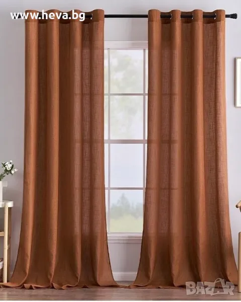 Полупрозрачни ленени завеси с капси, снимка 1