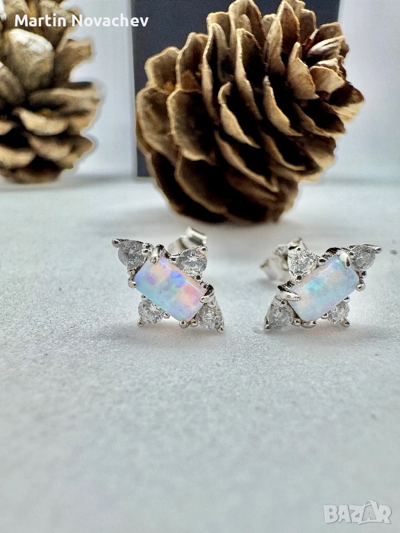 Сребърни обеци с етиопски опал, снимка 1