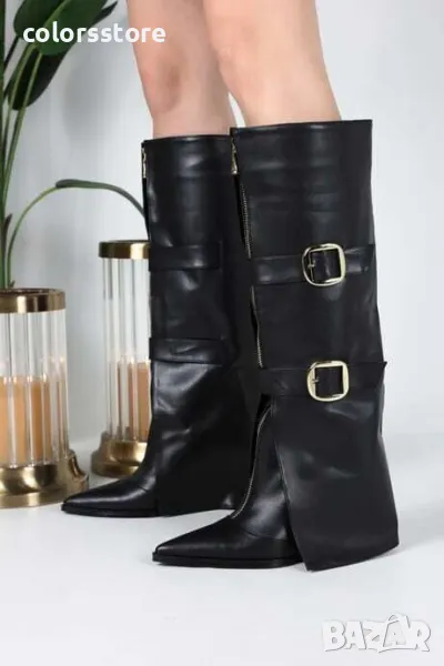 Ботуши на платформа - черна кожа - KDK10, снимка 1