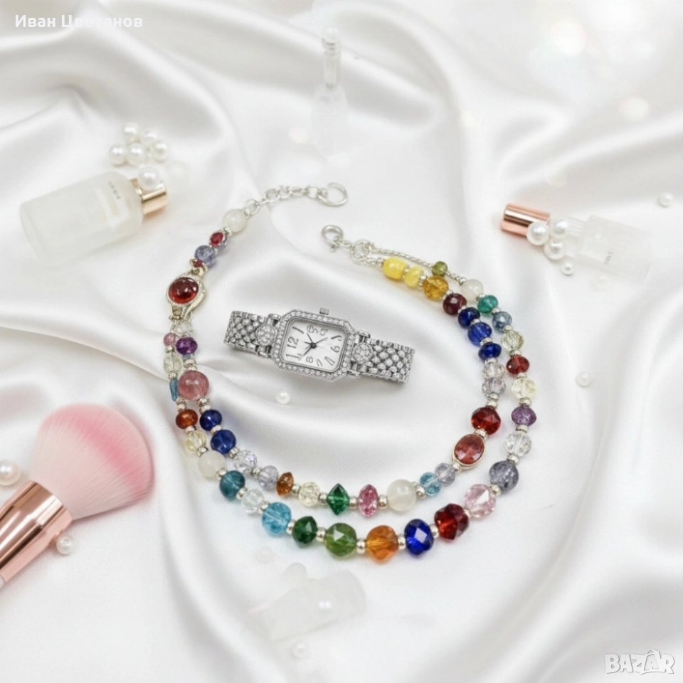 Елегантен часовник с двойна гривна – стил и блясък в едно, снимка 1