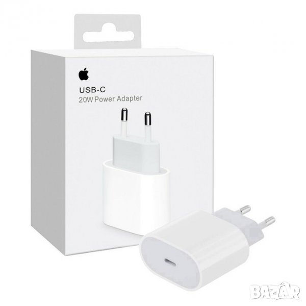 Зарядно устройство Apple 20W USB-C Power Adapter, от контакт към USB Type C (ж), бяло, снимка 1
