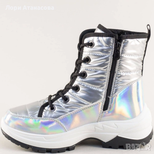 Дамски зимни апрески в сребрист преливащ цвят., снимка 1