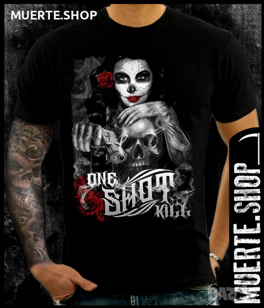 Черна тениска с щампа ONE SHOT KILL, снимка 1